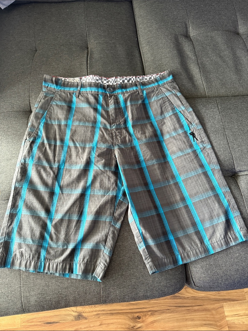Gray Plaid Shorts with Blue Windowpane